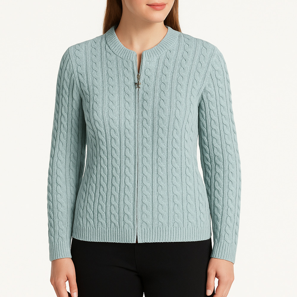 Parkhurst Cardigan Blue Cable Knit Zipper Medium Front‎ Star Pull Cozy Classic